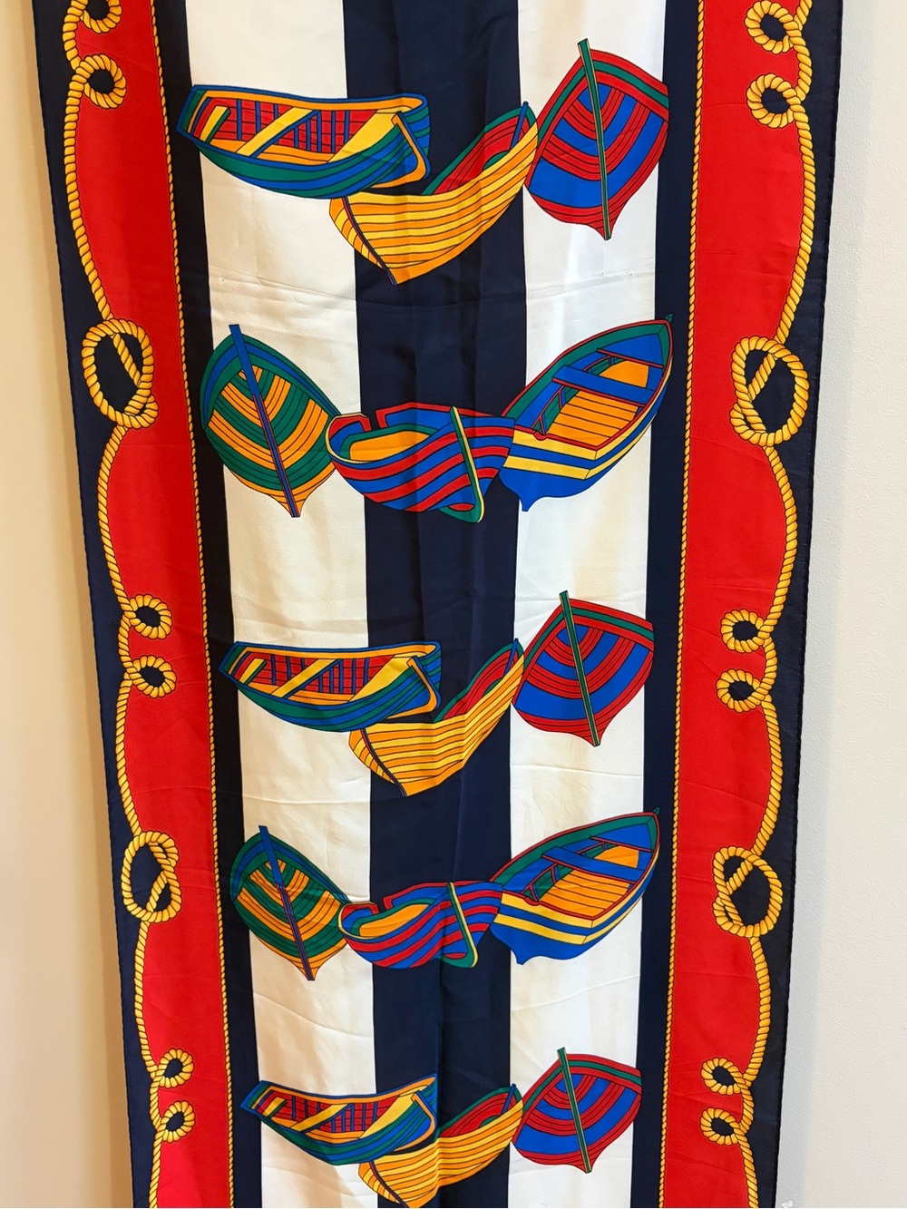 Talbots Vintage 100% Silk Multicolor Nautical Boat & Rope Motif Scarf, Italy